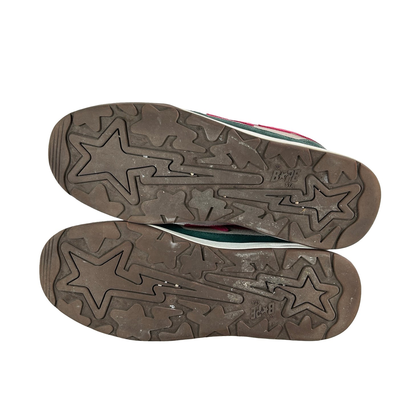 1J30191021 A Bathing Ape Road Sta Premium Suede Dark Green Pink Beige [USED] - 9 M (Used)