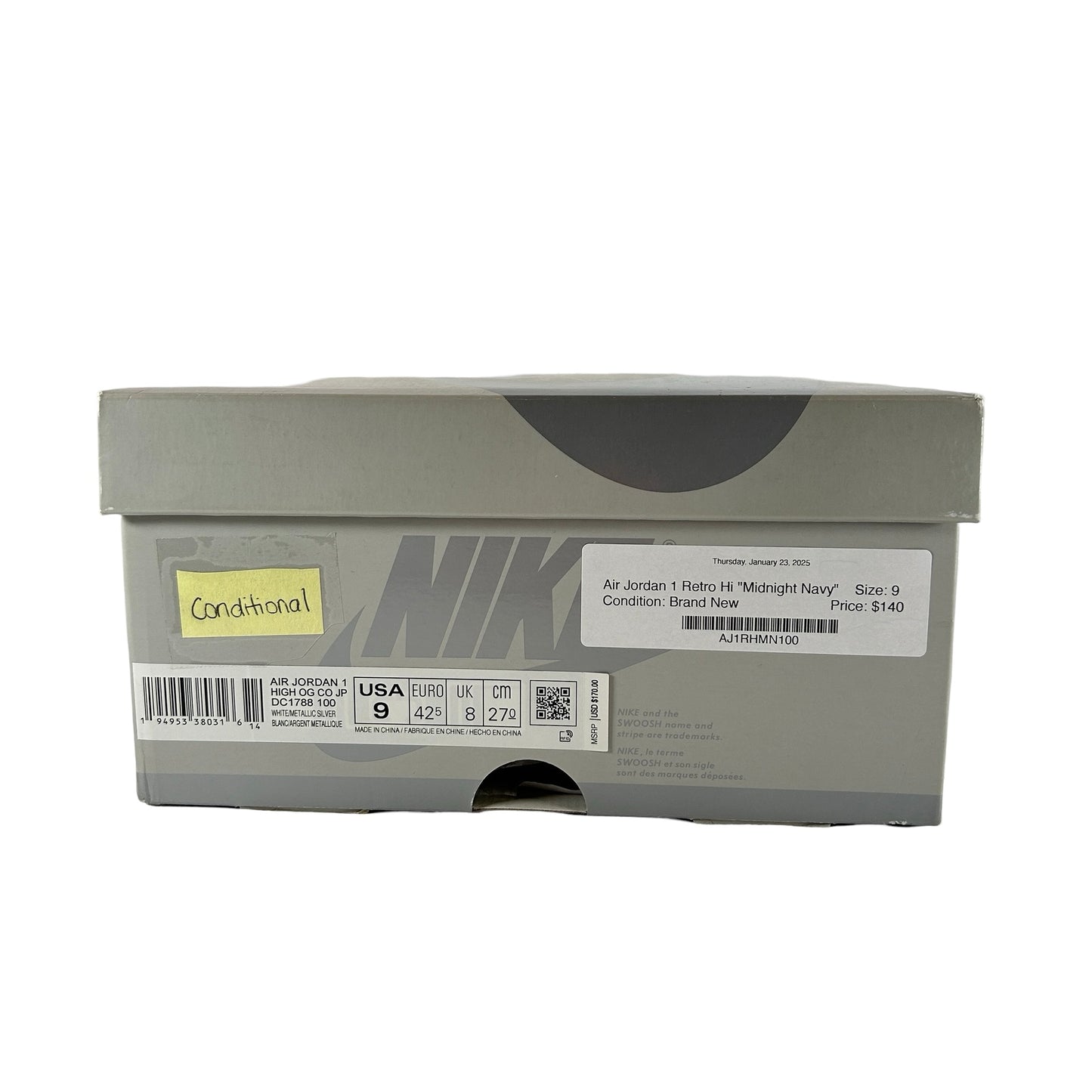 DC1788 100 Jordan 1 Retro High CO.JP Midnight Navy (2020) [CONDITIONAL] - 9 M (Yellowing)
