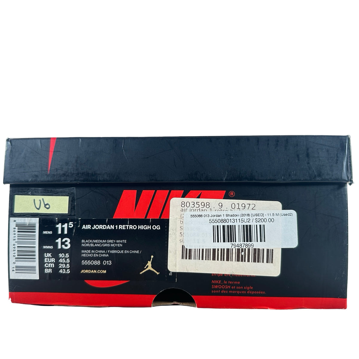 555088 013 Jordan 1 Shadow (2018) [USED] - 11.5 M (Used6)