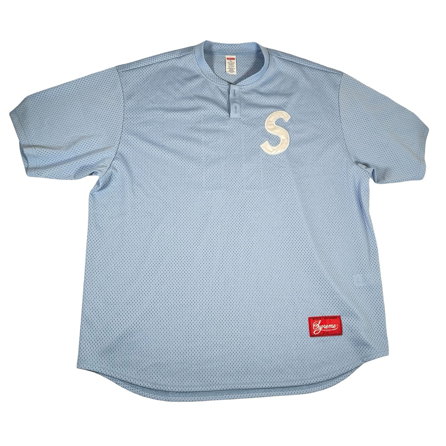 Supreme London Shop S Logo Baseball Henley Light Blue [USED] - XL (Used)
