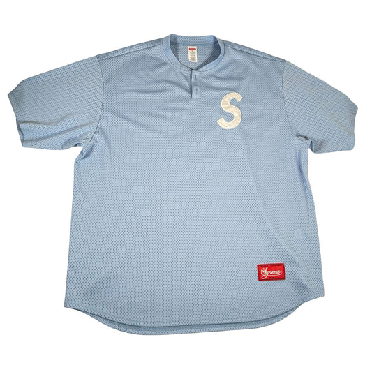 Supreme London Shop S Logo Baseball Henley Light Blue [USED] - XL (Used)