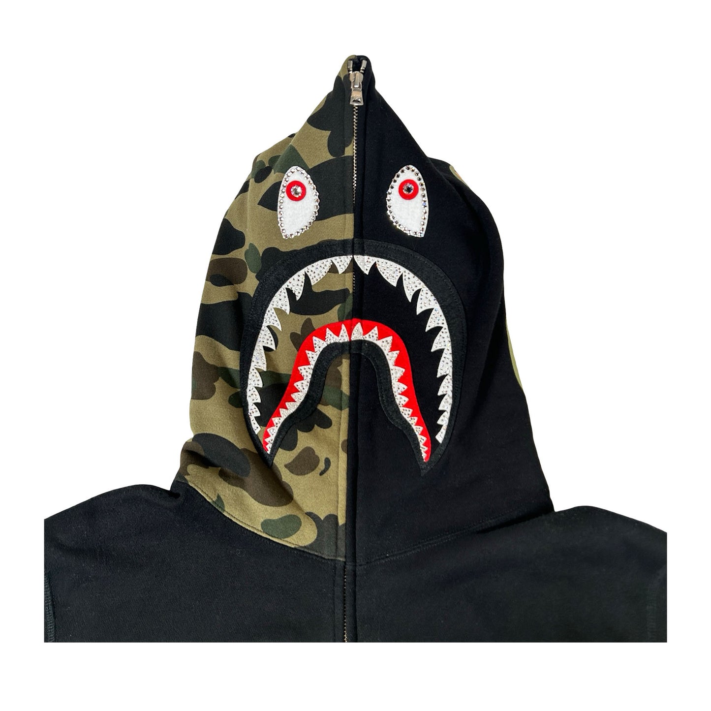 A Bathing Ape 1st Camo Swarovski Shark Full Zip Hoodie Black [USED] - XL (Used)