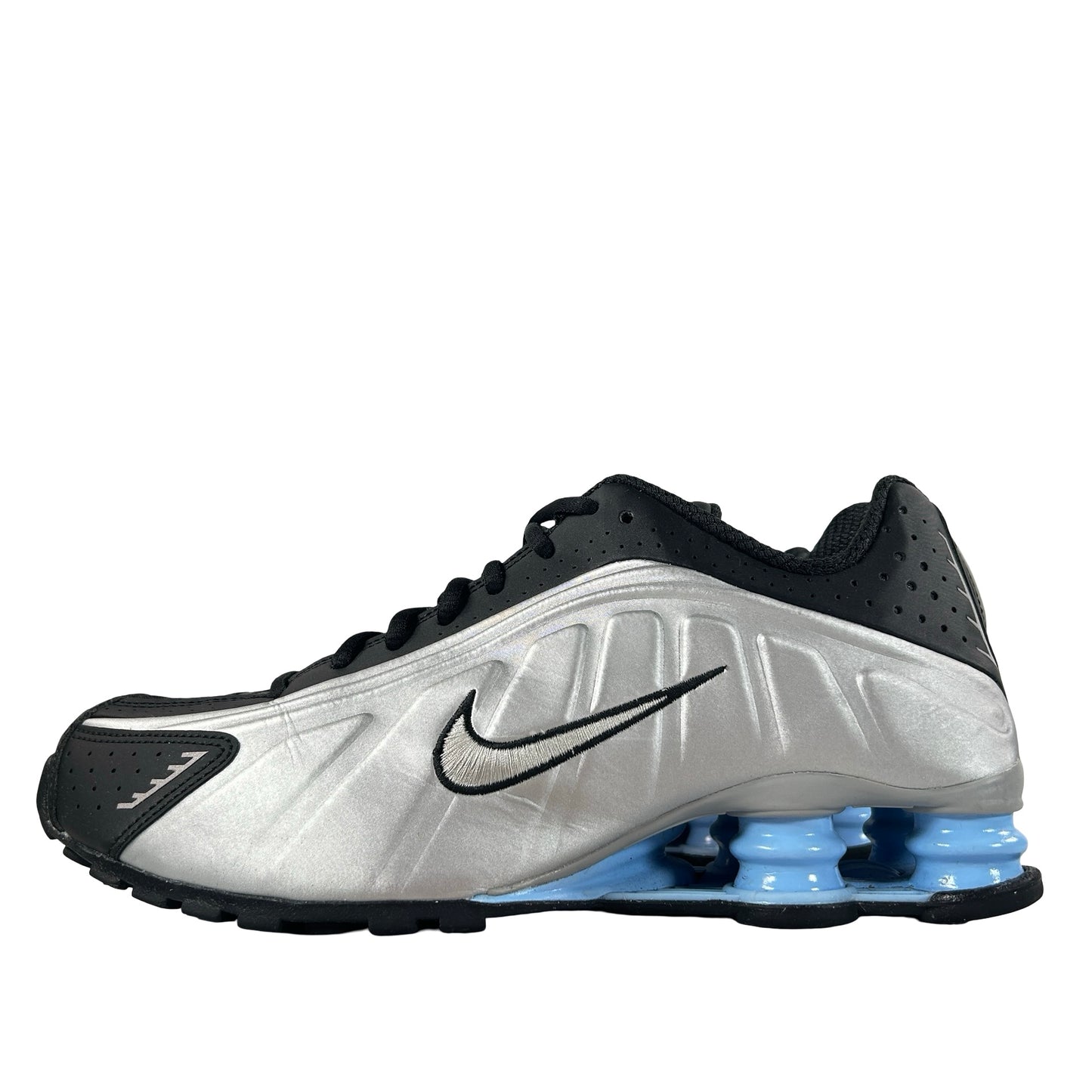 HQ1988 004 Nike Shox R4 Metallic Silver Black Psychic Blue [USED] -  9 M (Used)