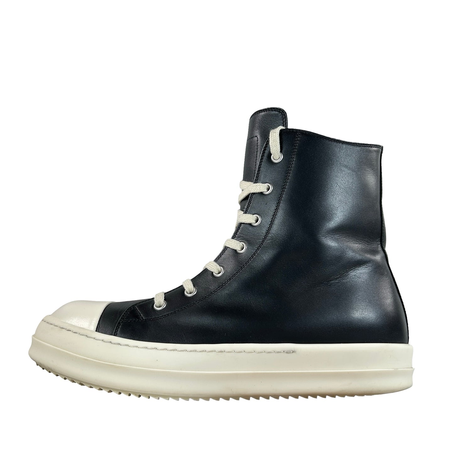 RU01B1890 Rick Owens Ramones Leather High Top Black Cream - 42 EU (Used) (No Box)