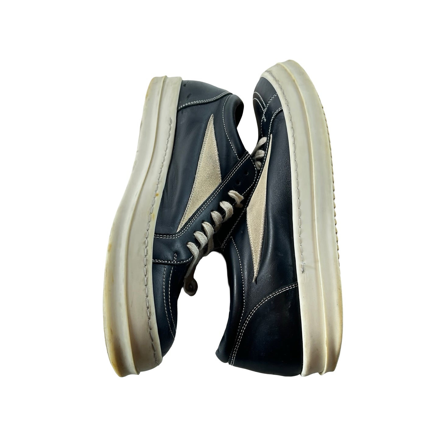 RU01E5897 LGYLVS 911 Rick Owens Vintage Leather Sneaker Black Milk [USED] - 43 EU / 10 US M (Used) (No Box)