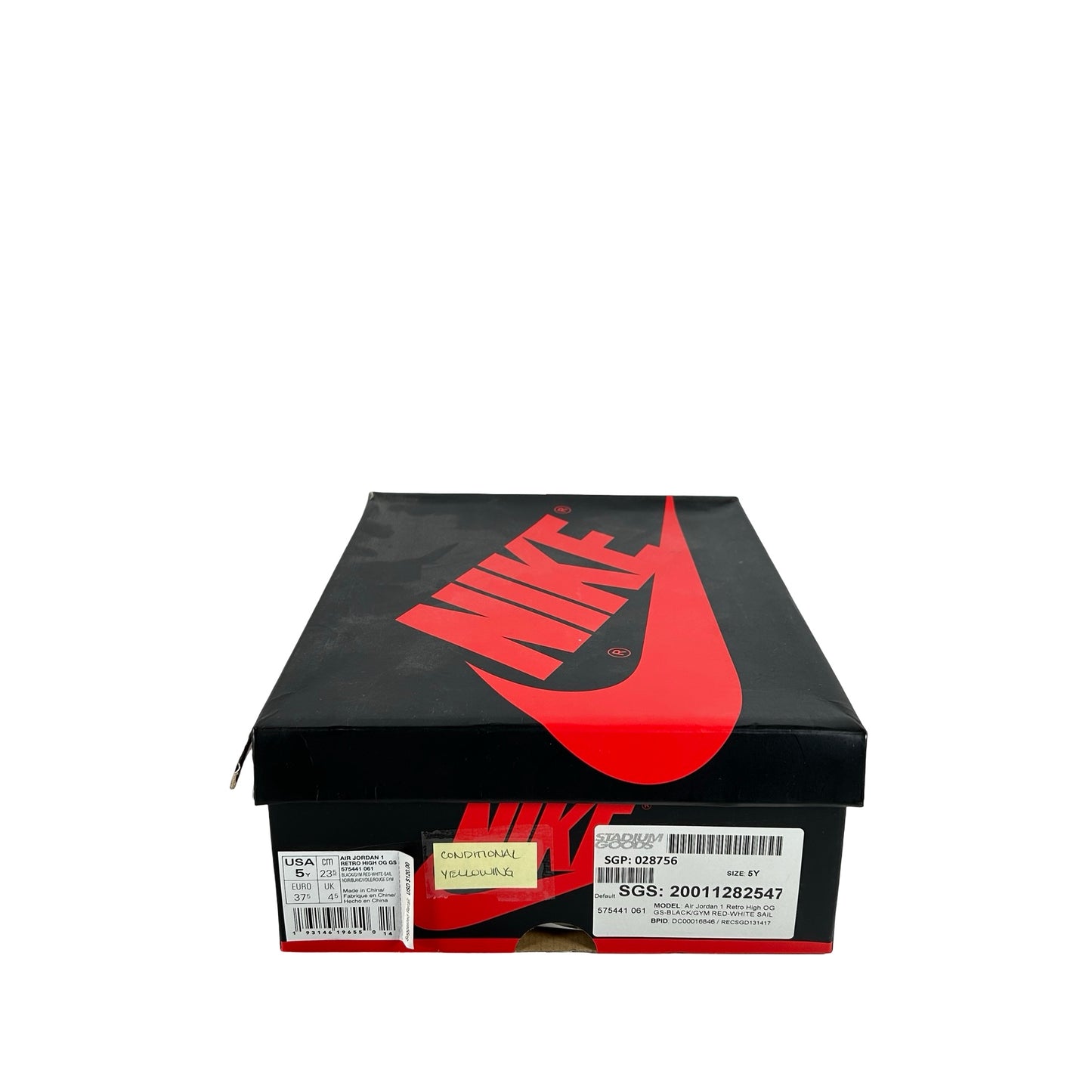 575441 061 Jordan 1 Retro High Black Gym Red (GS) [CONDITIONAL] - 5 Y (Yellowing)
