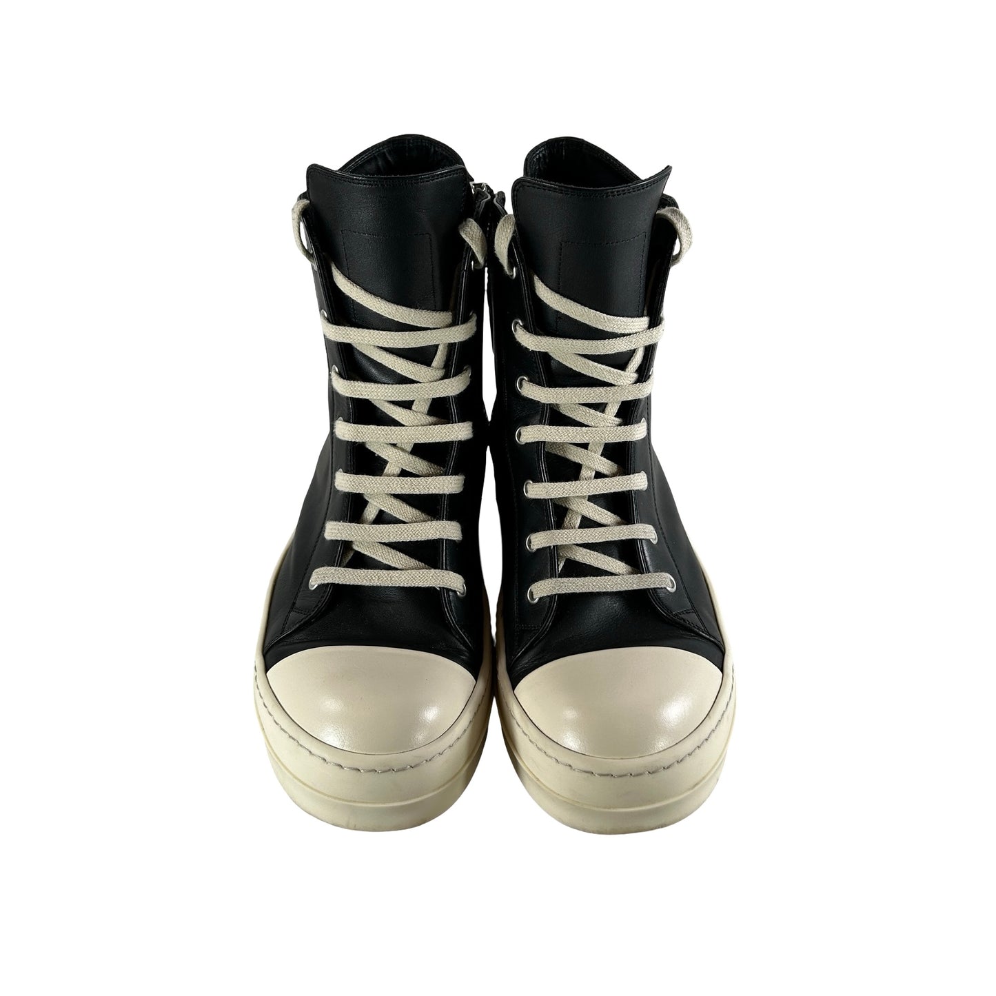 RU01B1890 Rick Owens Ramones Leather High Top Black Cream [USED] - EU 42 (Used3) (No Box3)