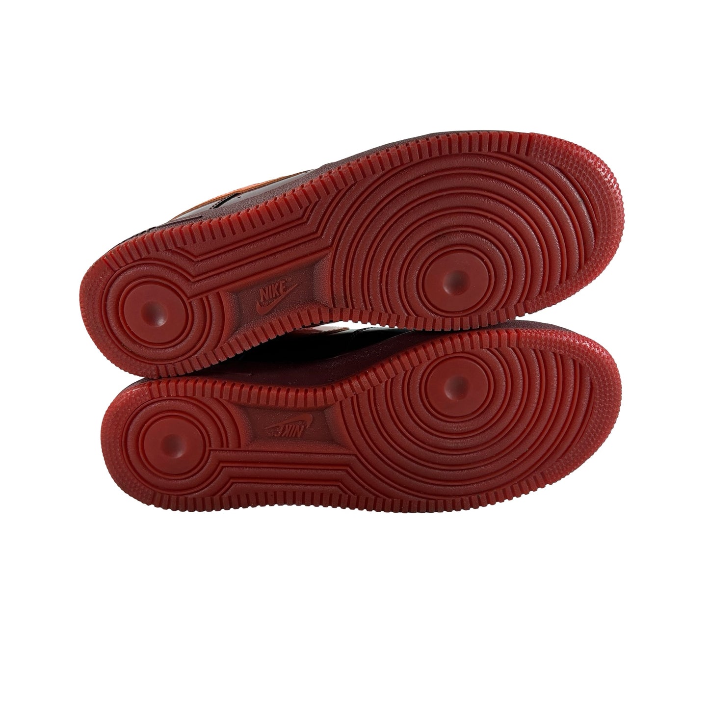 IO4489 601 Nike Air Force 1 Low Patent Leather Dark Team Red Safety Orange [USED] - 11 M (Used)