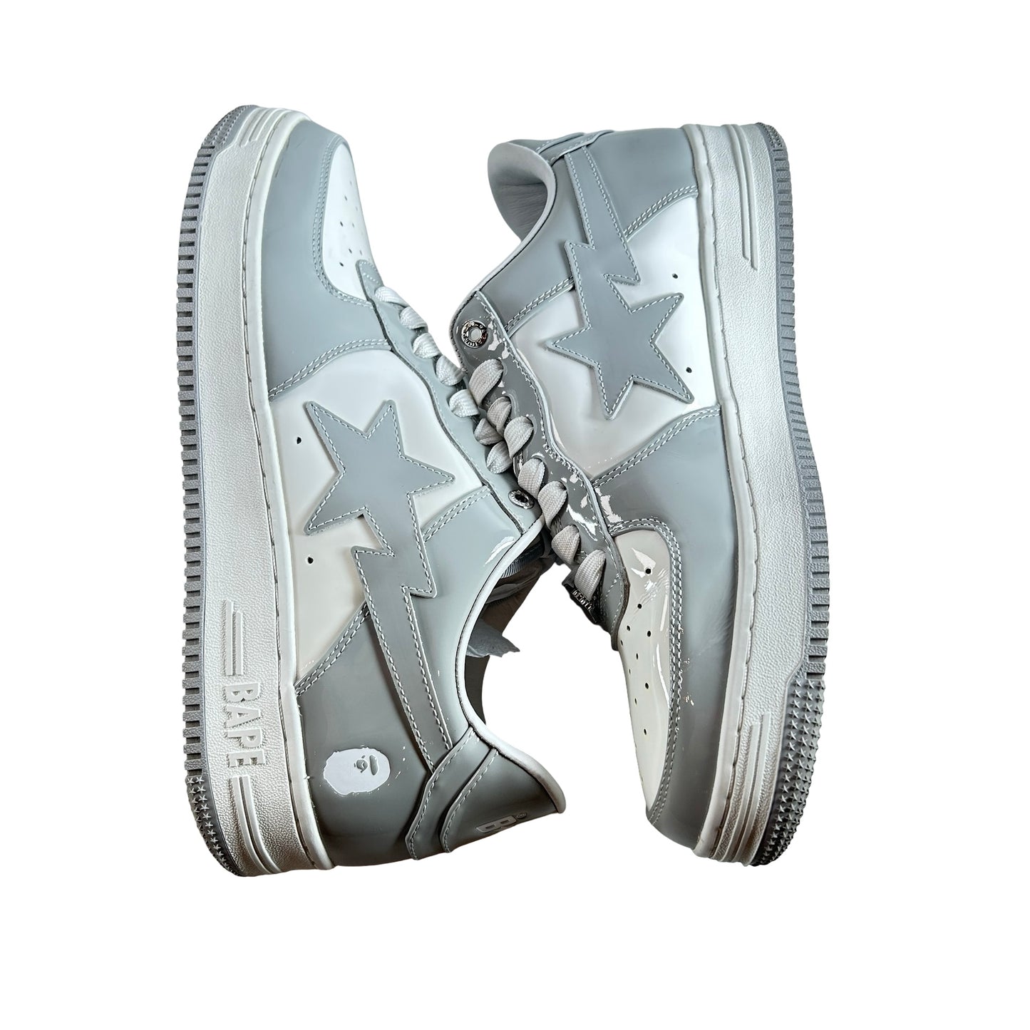 0ZXSHWX91001J-GYA A Bathing Ape Bape Sta Patent Leather White Grey (2023) [USED] - 11 M (Used)