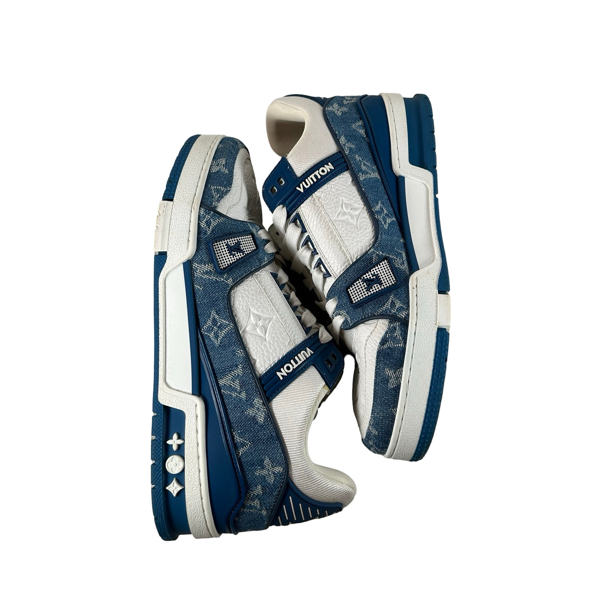 1A9JGZ Louis Vuitton LV Trainer Monogram Denim White Blue [USED] - LV 6 / US 7 (Used) (No Box)
