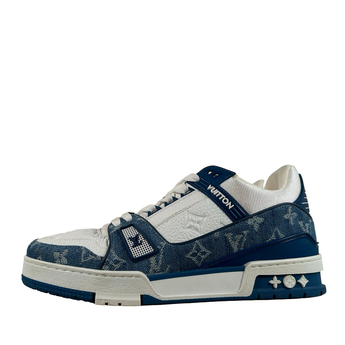 1A9JGZ Louis Vuitton LV Trainer Monogram Denim White Blue [USED] - LV 6 / US 7 (Used) (No Box)