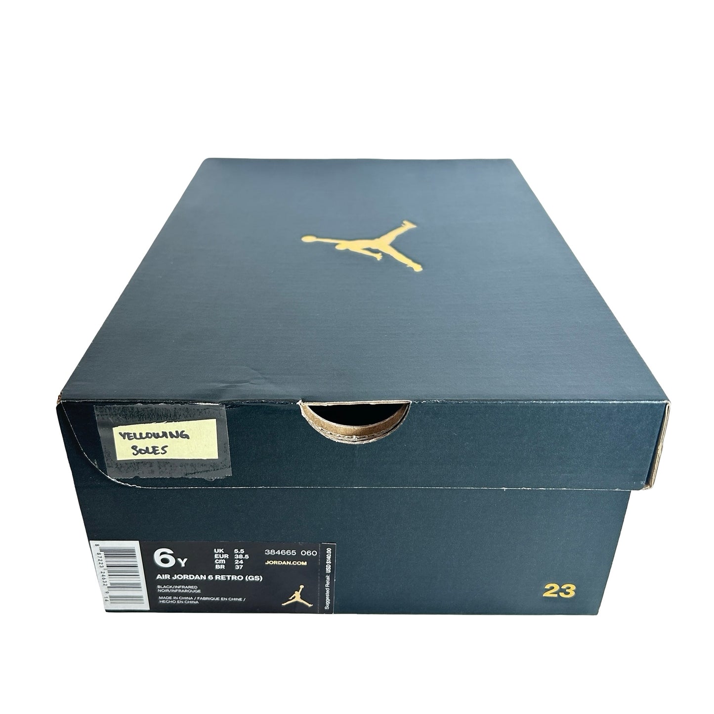 384665 060 Jordan 6 Black Infrared 2019 (GS) - 6 Y (Yellowing Soles)
