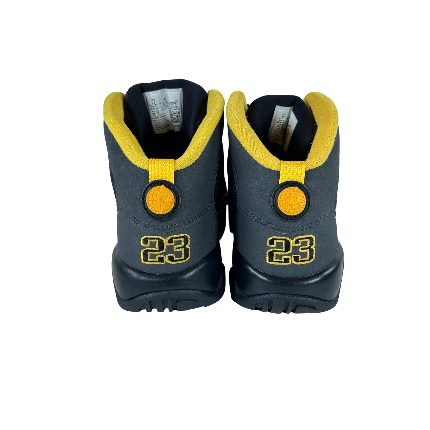 302359 070 Jordan 9 Retro Dark Charcoal University Gold (GS) [USED] - 7 Y (Used) (No Box)