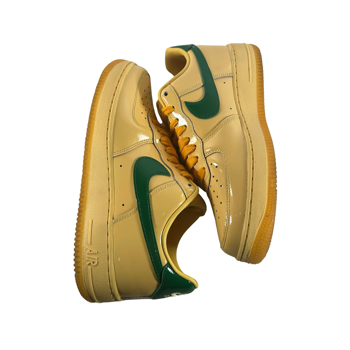 IO4489 700 Nike Air Force 1 Low Patent Leather Topaz Gold Pine Green [USED] - 8.5 M (Used)