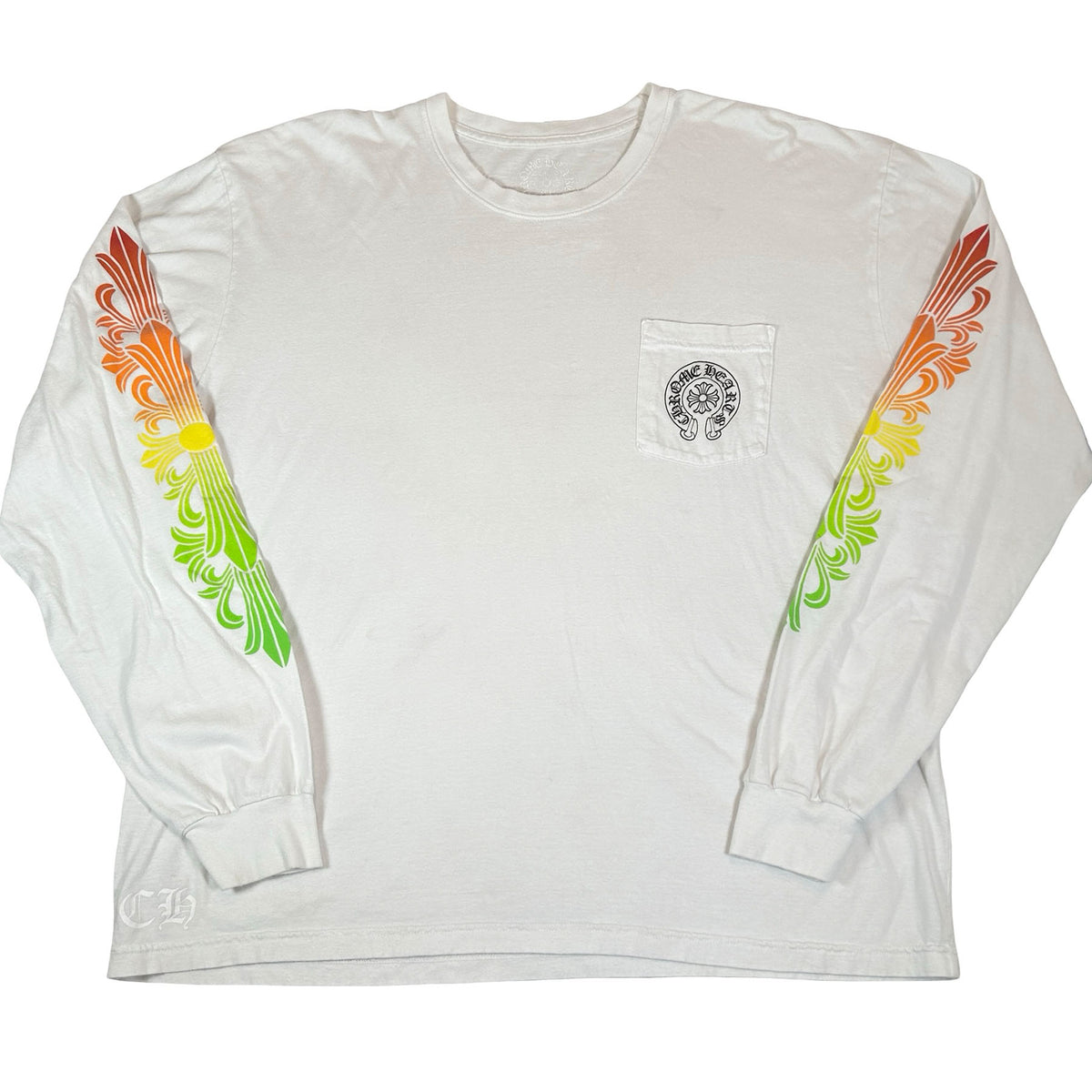 Chrome Hearts Floral Sleeve Gradient Long-Sleeve T-Shirt 'White' [USED] - 2XL (Used)