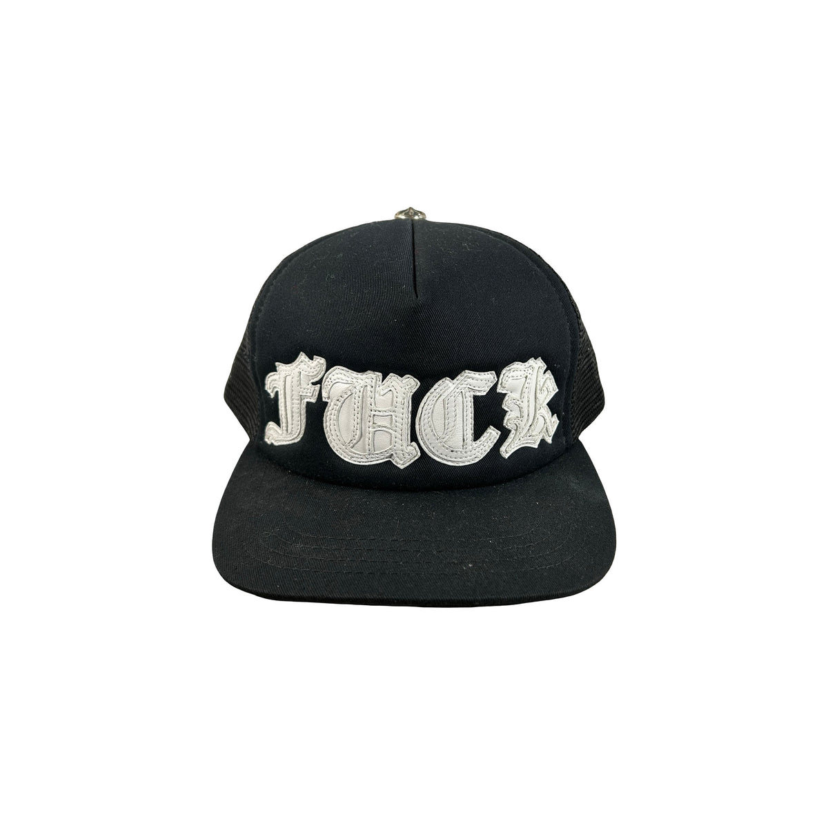 Chrome Hearts Fuck White Leather Patch Trucker Hat White [USED]