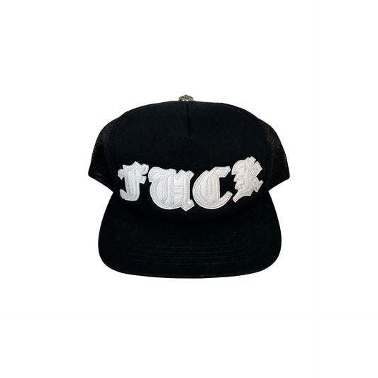 Chrome Hearts Fuck White Leather Patch Trucker Hat White