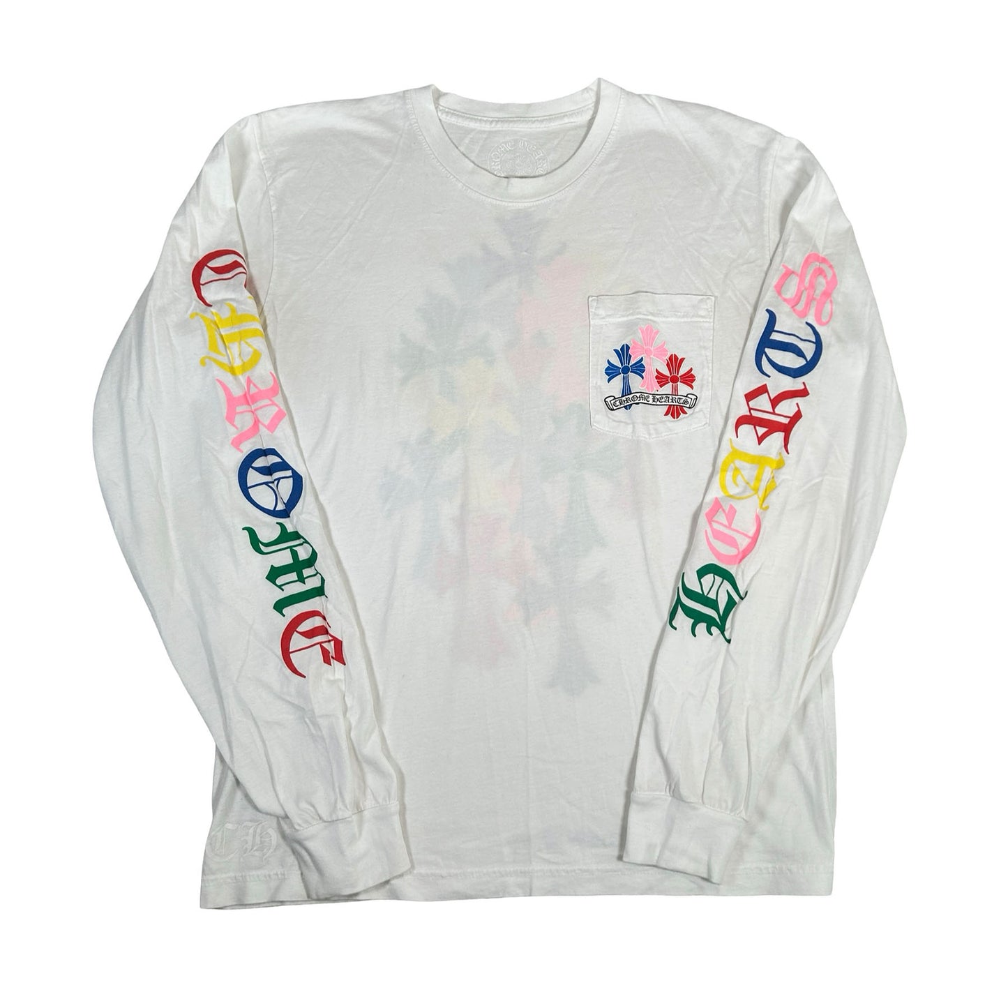 Chrome Hearts Multi Color Cross Cemetery L/S T-shirt White [USED] - L (Used)