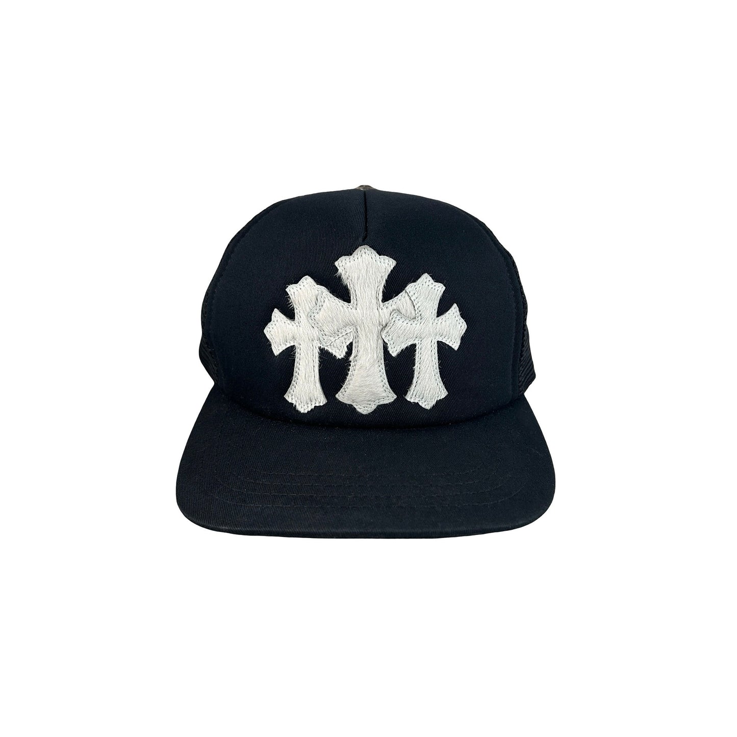 Chrome Hearts White Cemetary Cross (Pony Hair) CH Trucker Hat Black [USED]