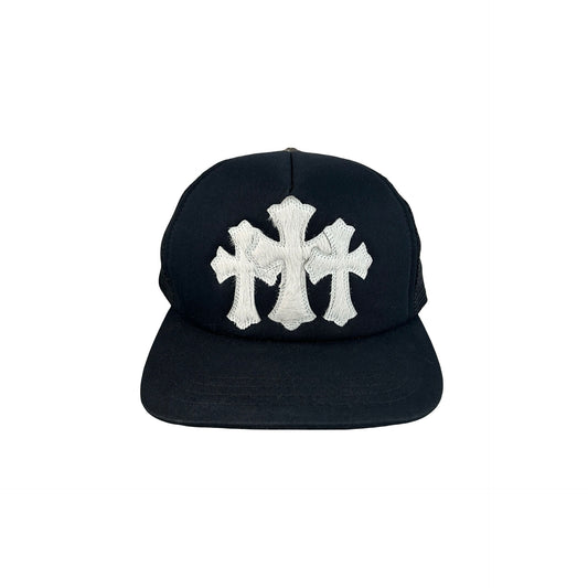 Chrome Hearts White Cemetary Cross (Pony Hair) CH Trucker Hat Black [USED]