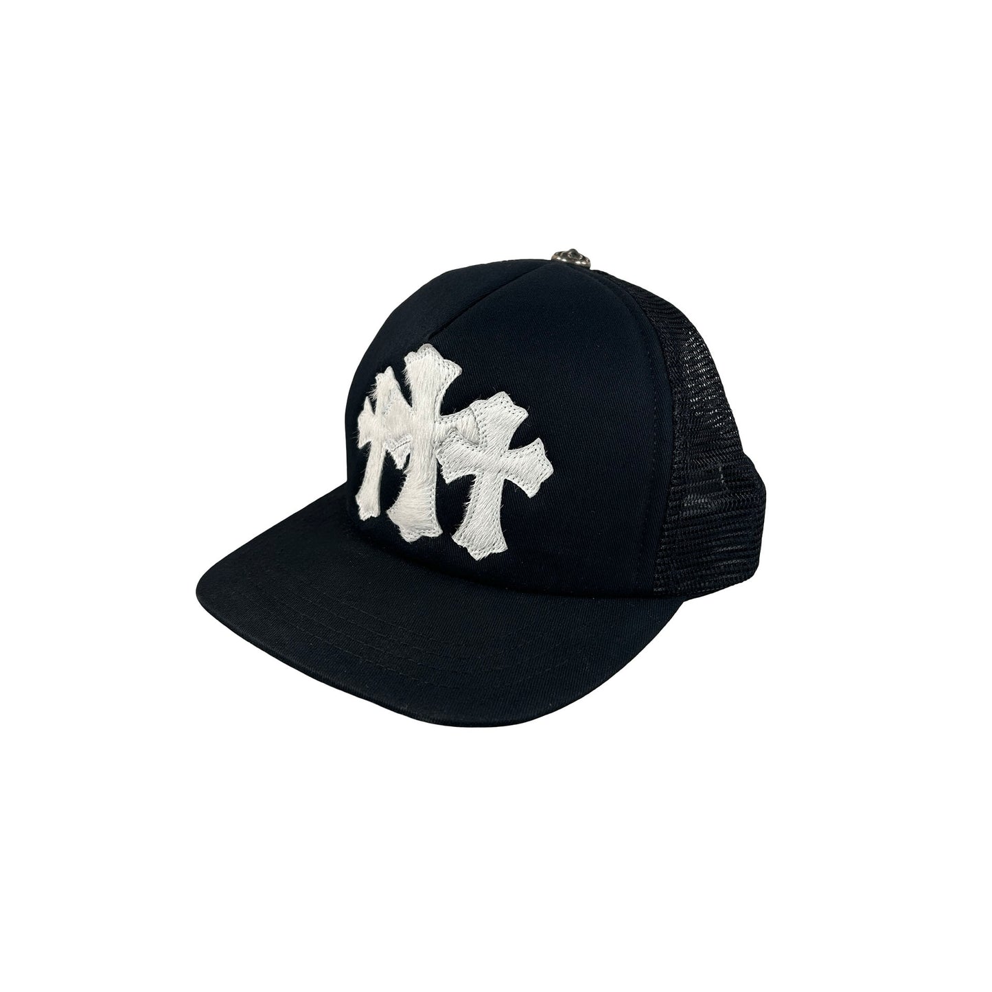 Chrome Hearts White Cemetary Cross (Pony Hair) CH Trucker Hat Black [USED]