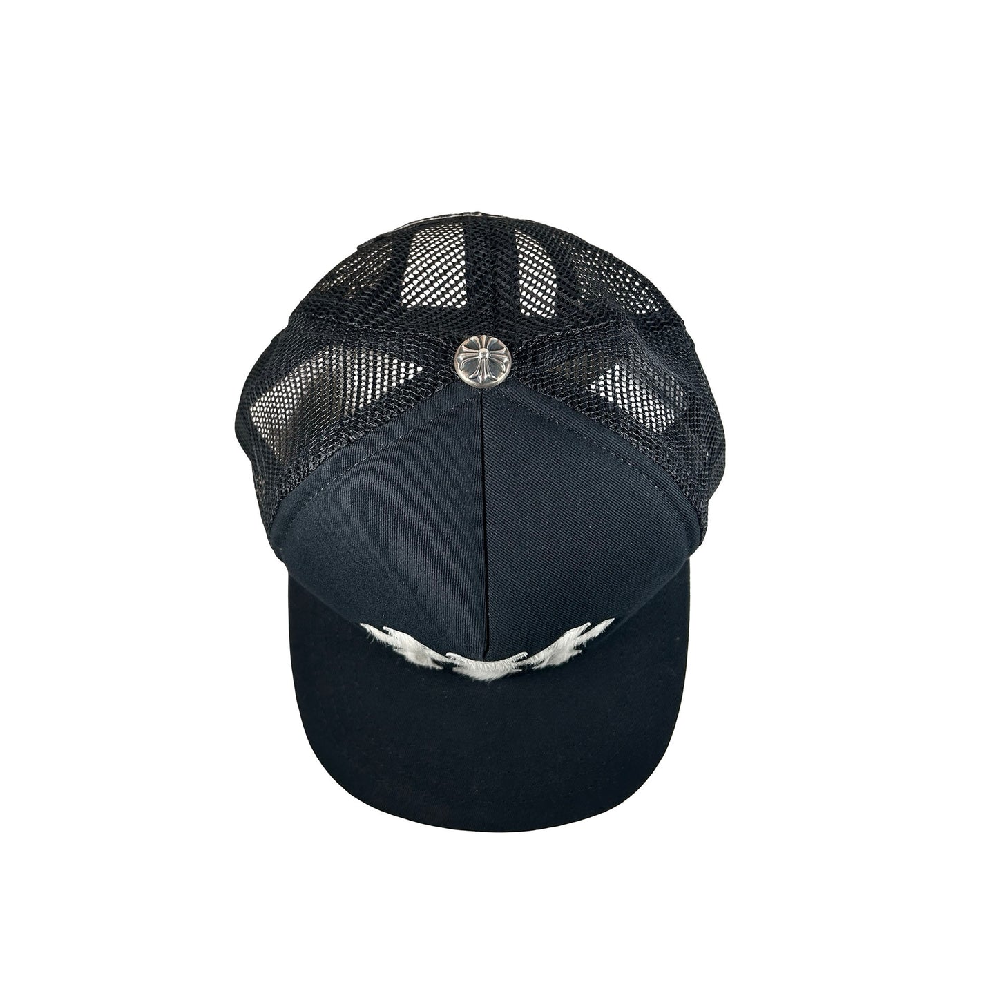 Chrome Hearts White Cemetary Cross (Pony Hair) CH Trucker Hat Black [USED]