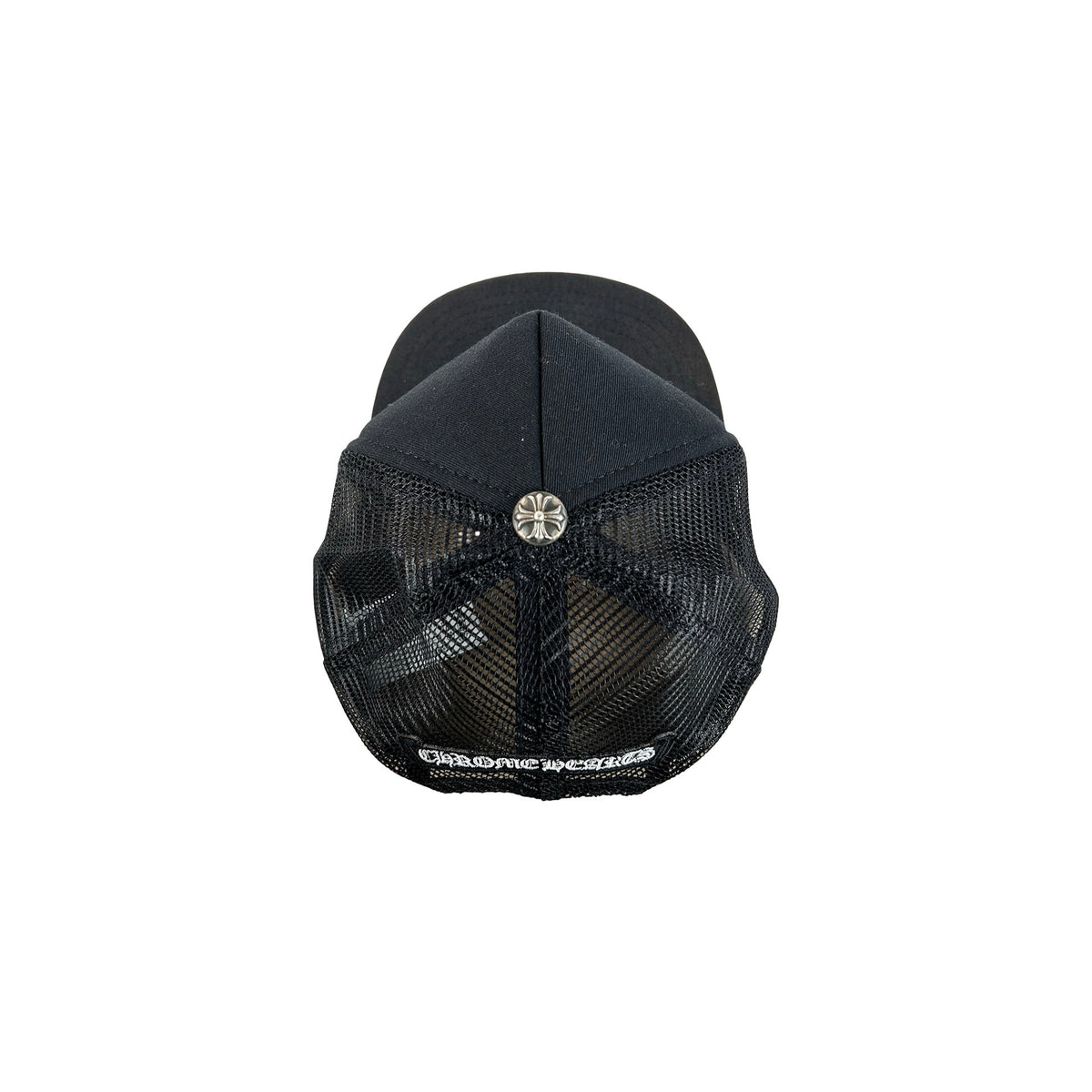 Chrome Hearts White Leather Triple Cemetery Cross CH Trucker Hat Black (USED)