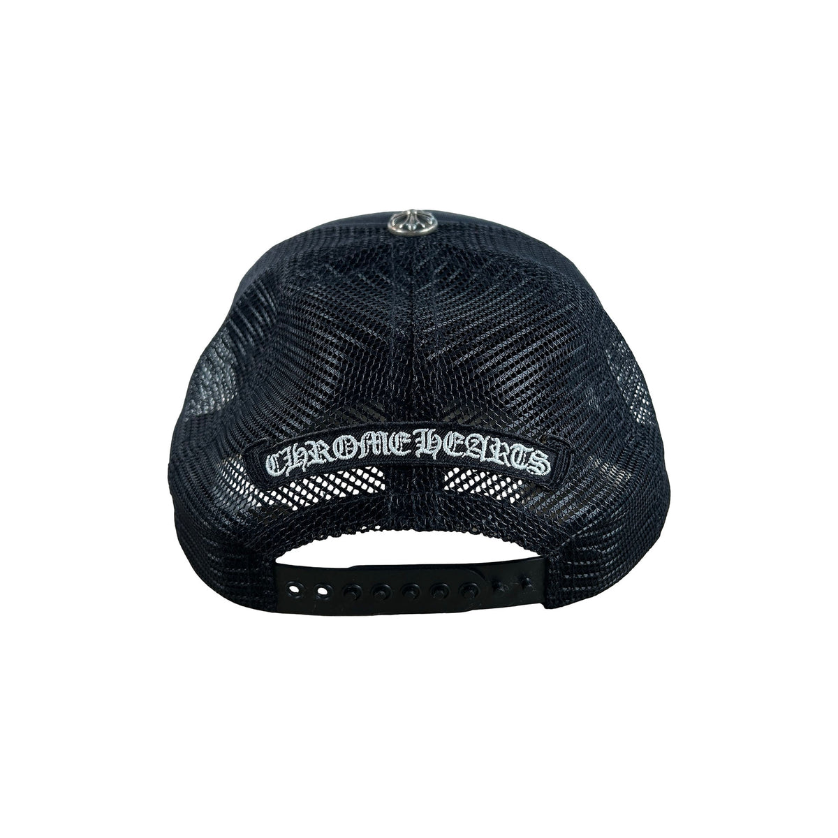 Chrome Hearts White Leather Triple Cemetery Cross CH Trucker Hat Black (USED)