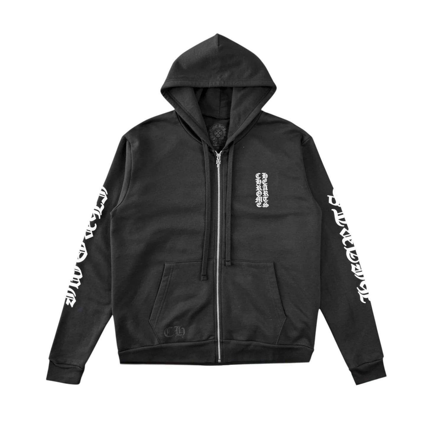 Chrome Hearts Vertical Logo Zip Up Hoodie Black/White Thermal Lined