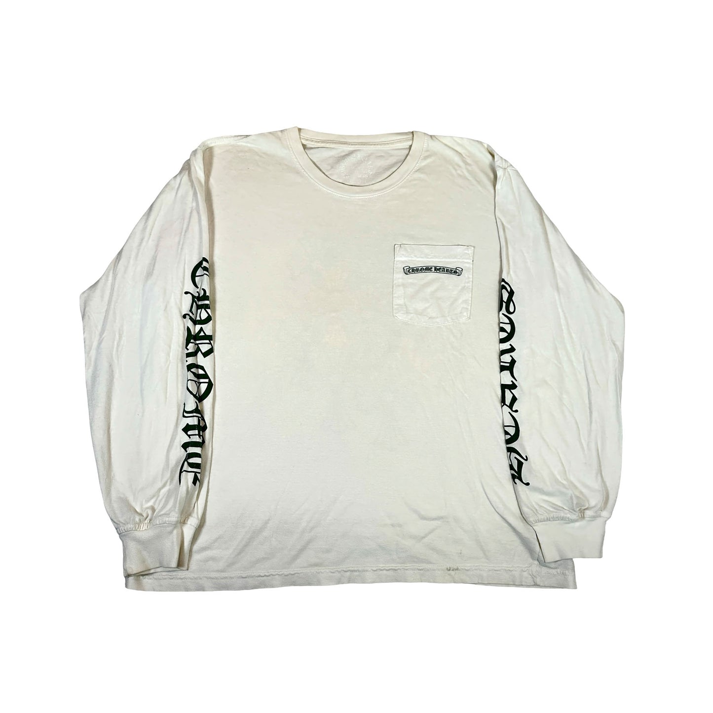 Chrome Hearts White & Green Cemetery Cross Logo Longsleeve T-Shirt [USED] - L (Used)