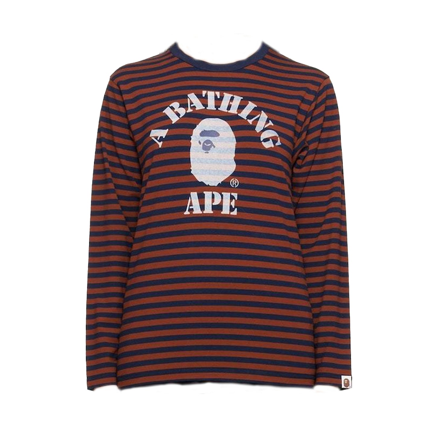 Bape Brown & Navy Discharge college L/S shirt [USED] - L (Used)