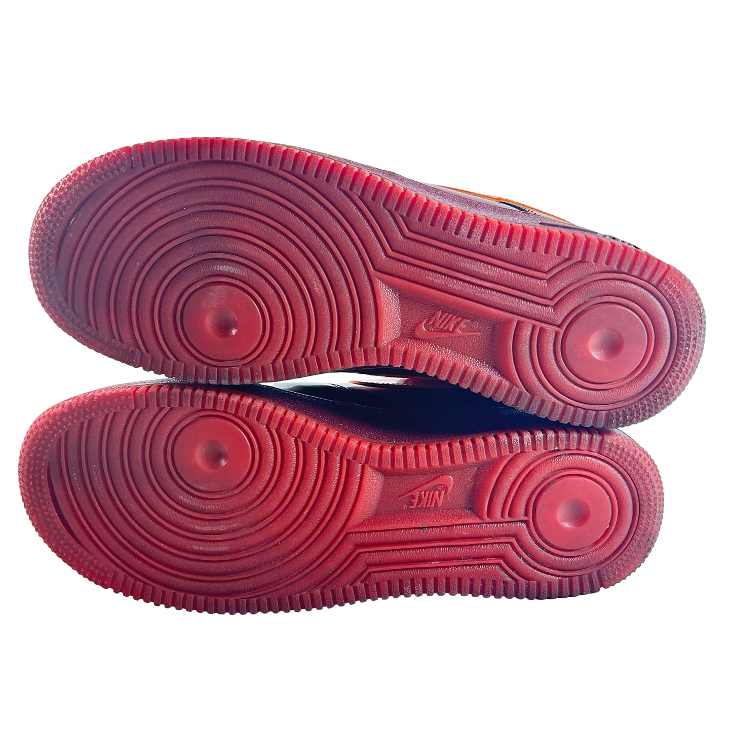 IO4489 601 Nike Air Force 1 Low Patent Leather Dark Team Red Safety Orange [USED] - 9 M (Used)