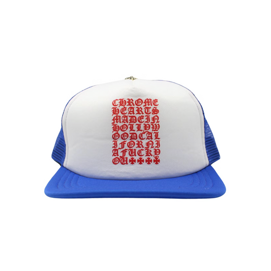 Chrome Hearts Eyechart Trucker Hat Blue/White/Red