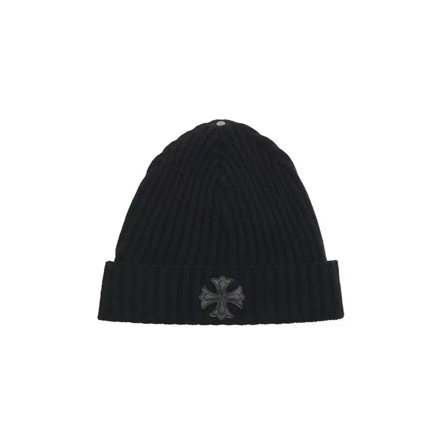 Chrome Hearts Leather Plus Cross Patch Cashmere Beanie Black