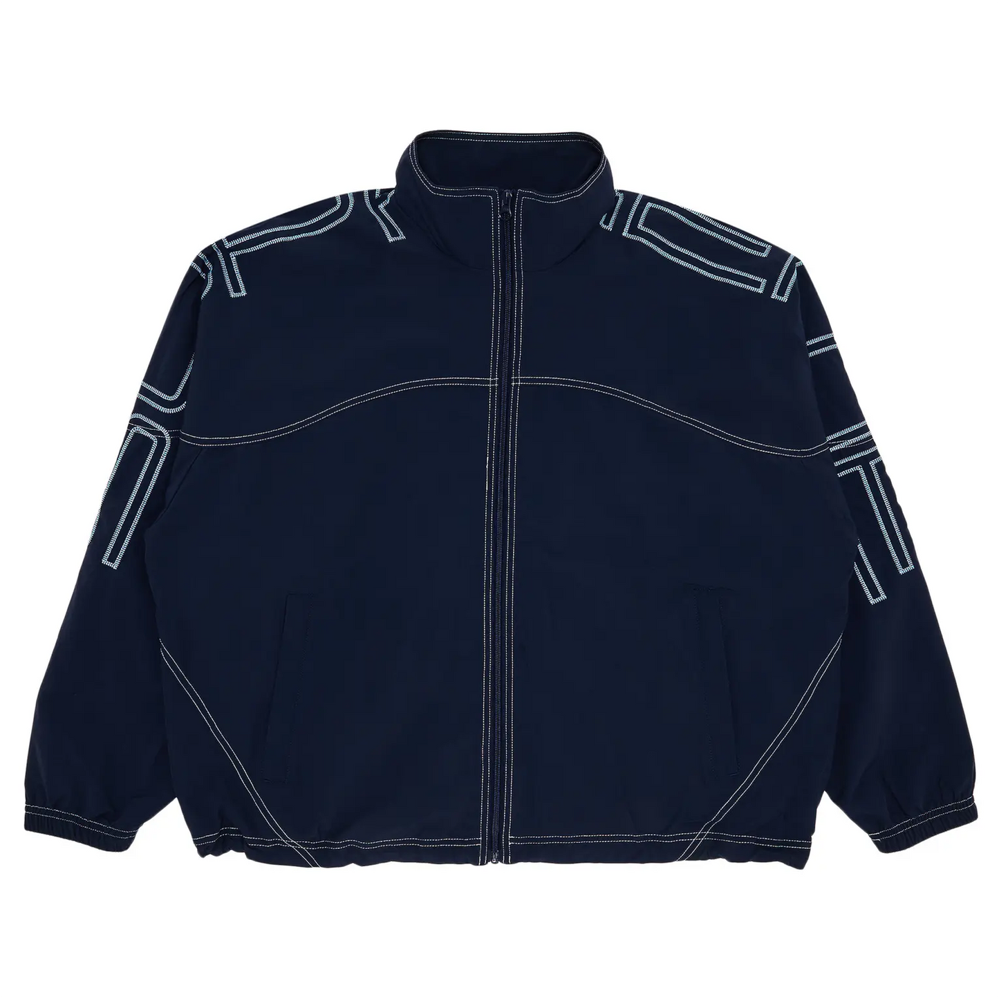 Supreme Spellout Embroidered Track Jacket (SS25) Navy