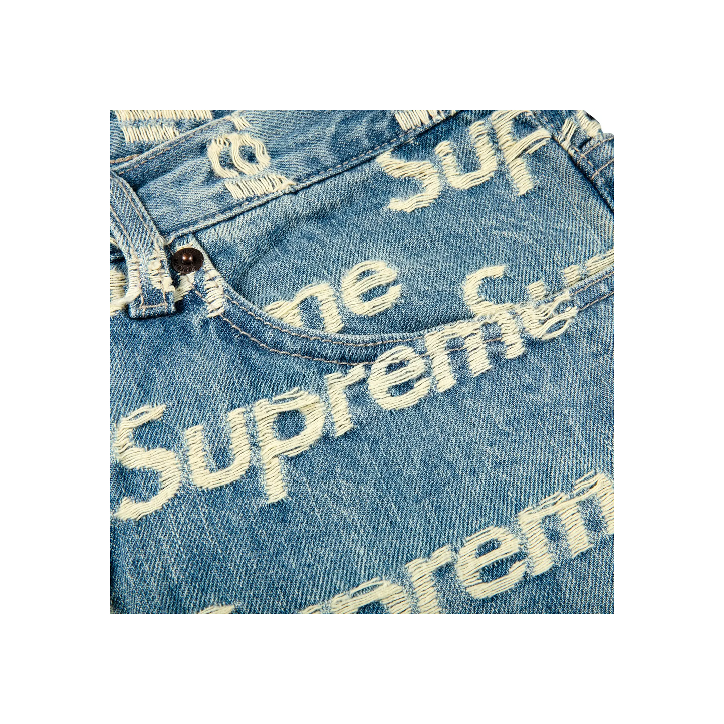 Supreme Frayed Logos Regular Jean Blue [USED] - 34 (Used)