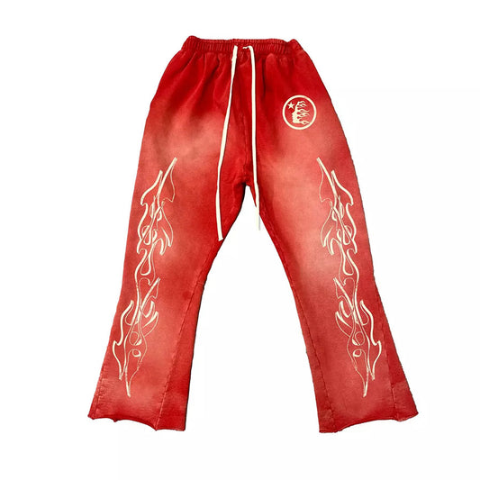 Hellstar Studios Flame Flare Sweatpants Red [USED] - L (Used)