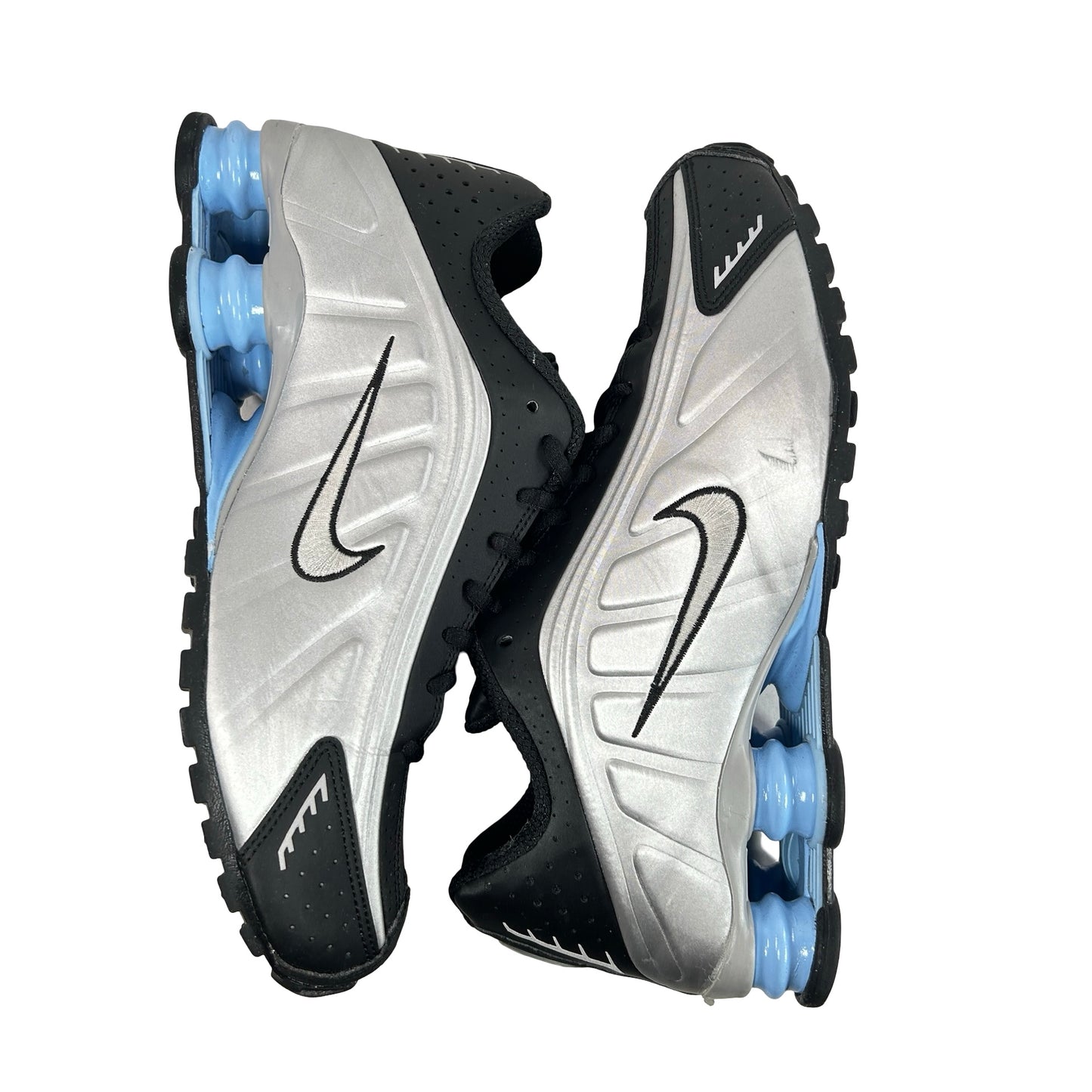 HQ1988 004 Nike Shox R4 Metallic Silver Black Psychic Blue [USED] -  9 M (Used)