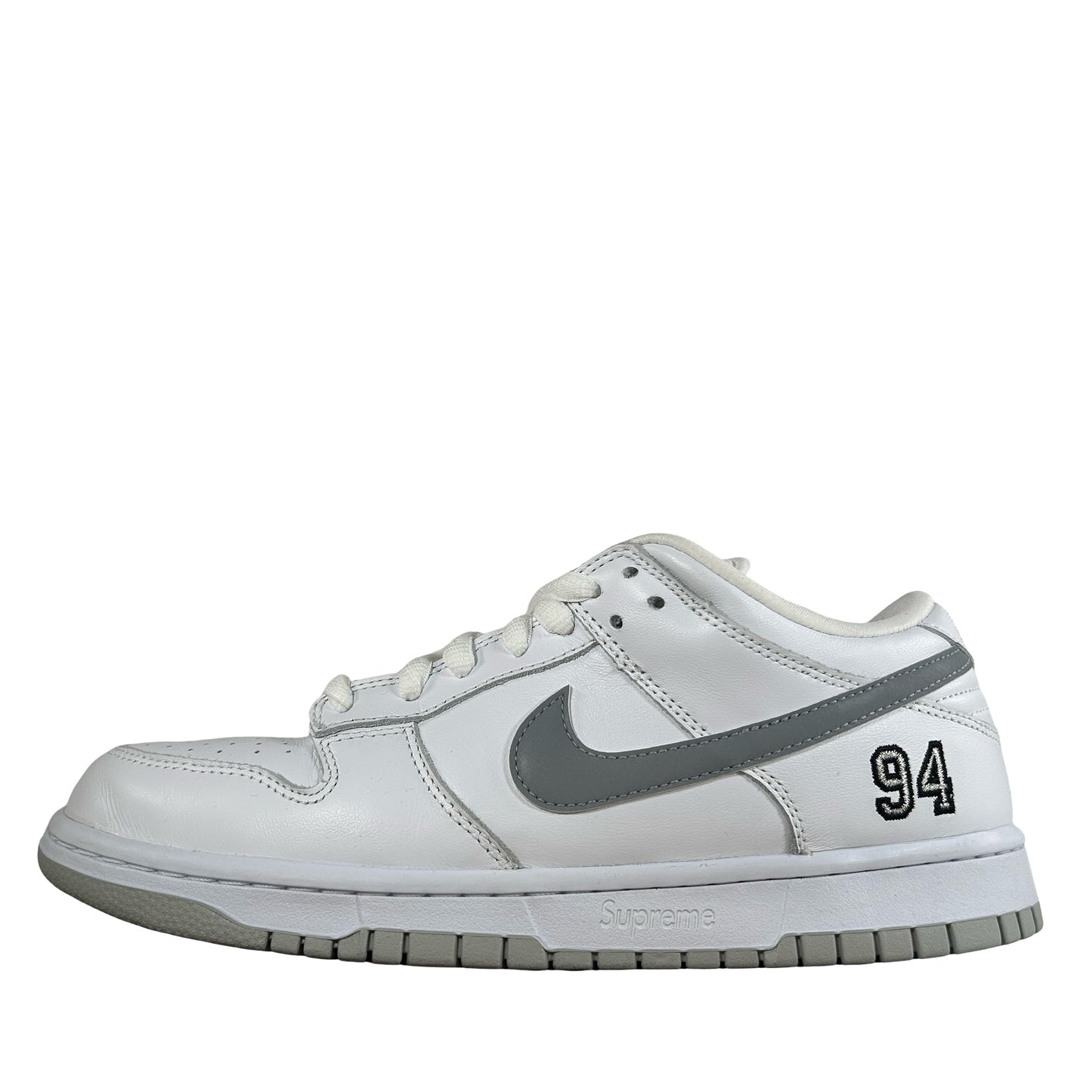 HQ8487 100 Nike SB Dunk Low Supreme 94 White Metallic Silver [USED] - 9.5 M (Used3)