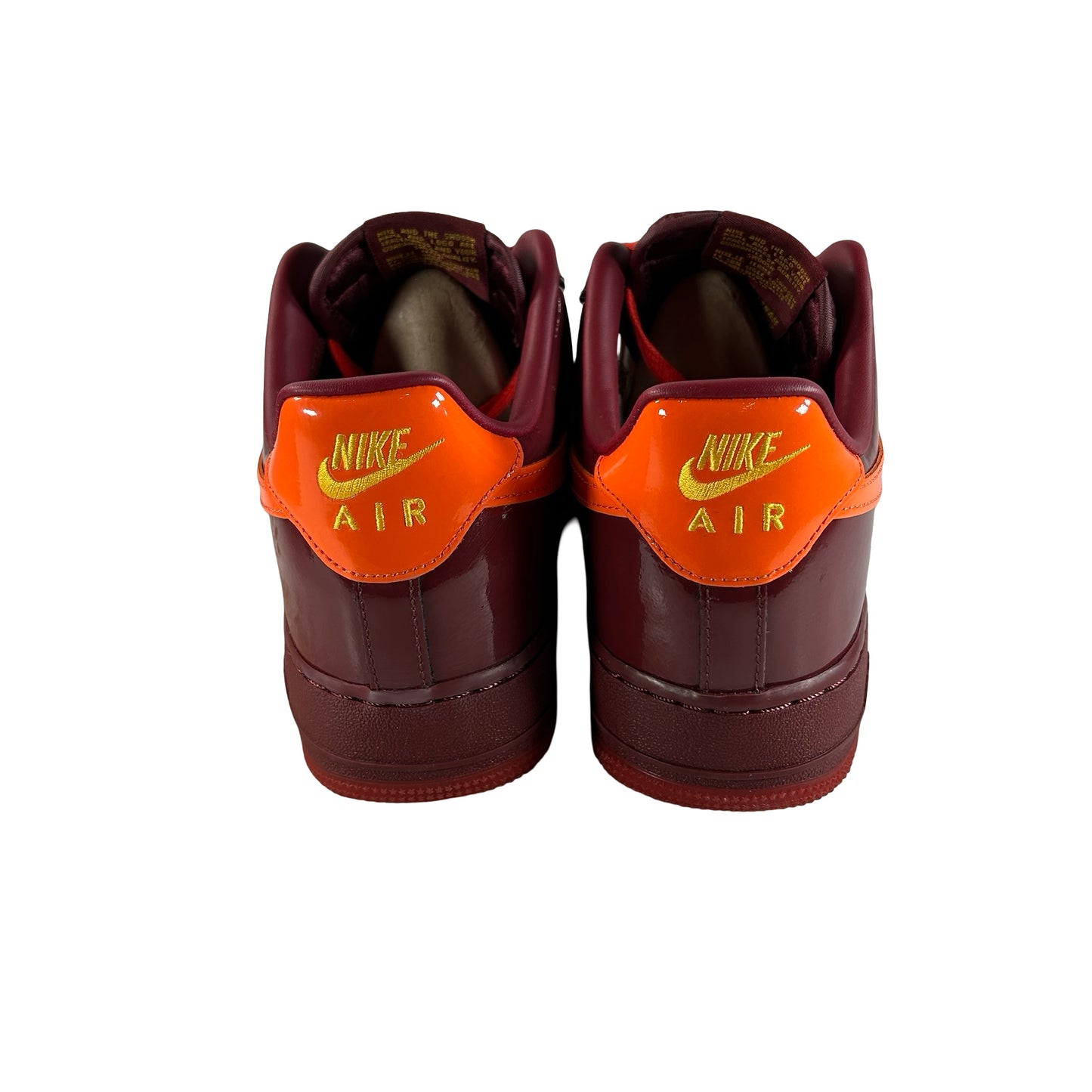 IO4489 601 Nike Air Force 1 Low Patent Leather Dark Team Red Safety Orange [USED] - 11 M (Used)