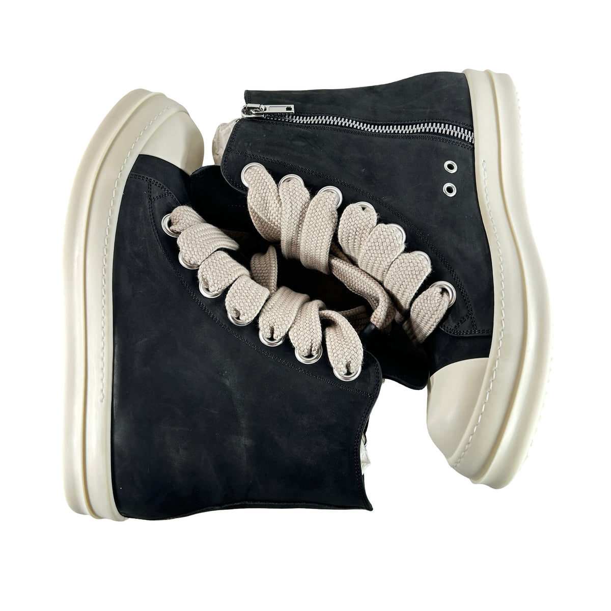 RU02E1892 LWNW2 911 Rick Owens Jumbo Lace Sneakers Black Milk