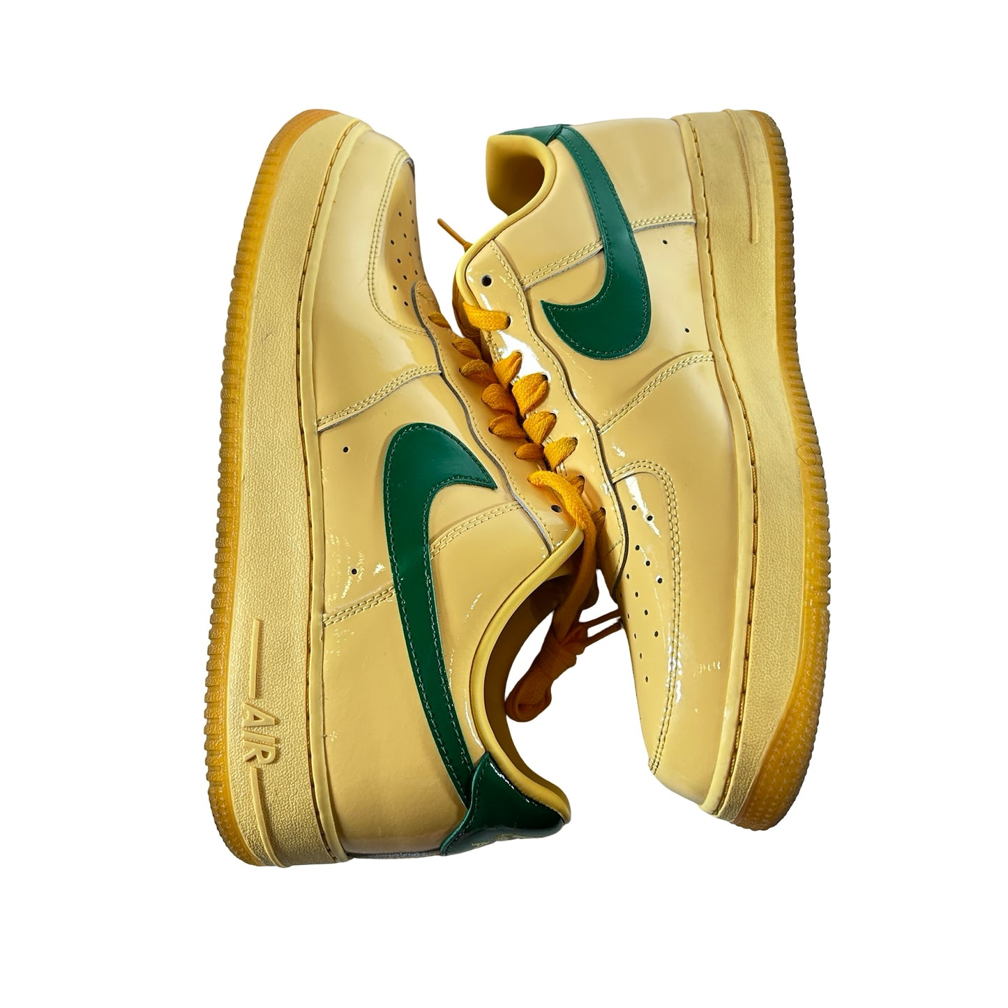IO4489 700 Nike Air Force 1 Low Patent Leather Topaz Gold Pine Green [USED] - 12.5 M (Used)