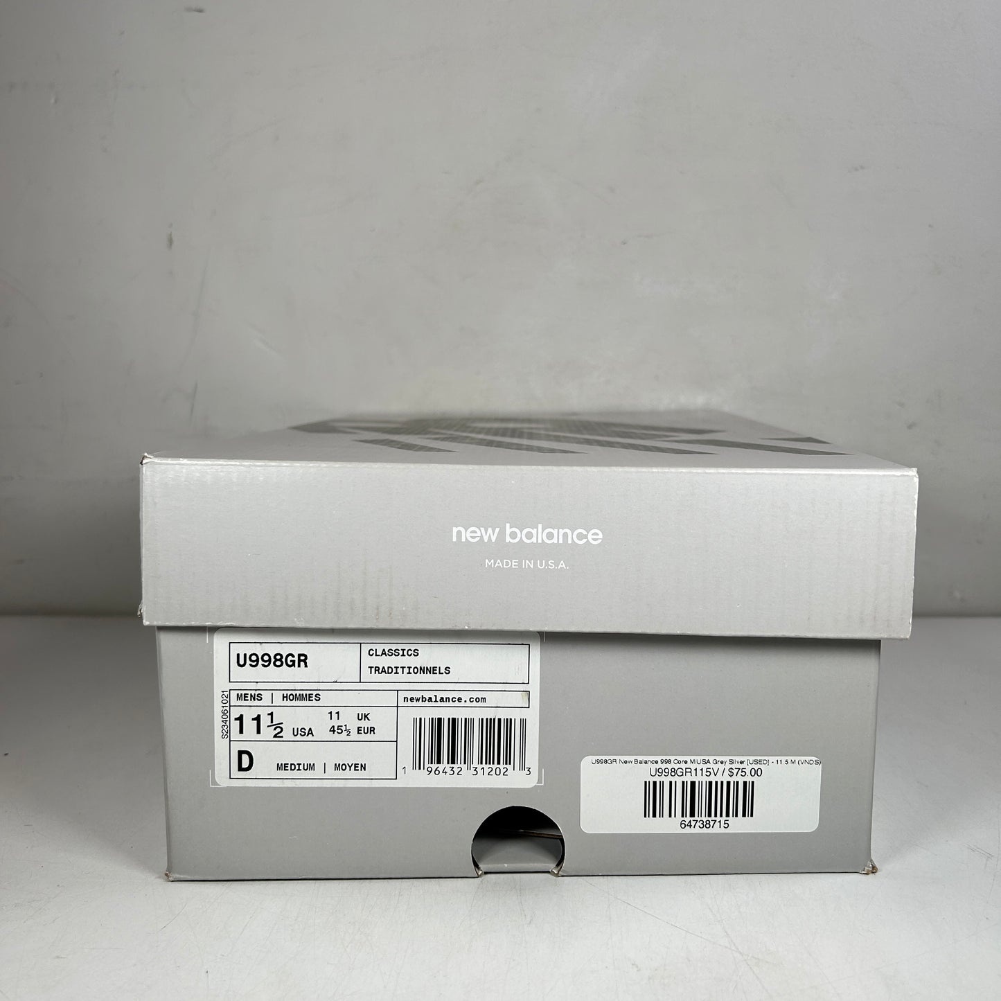 U998GR New Balance 998 Core MiUSA Grey Silver [USED] - 11.5 M (VNDS)