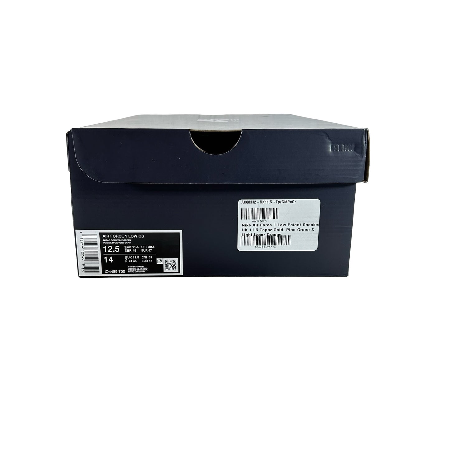 IO4489 700 Nike Air Force 1 Low Patent Leather Topaz Gold Pine Green [USED] - 12.5 M (Used)