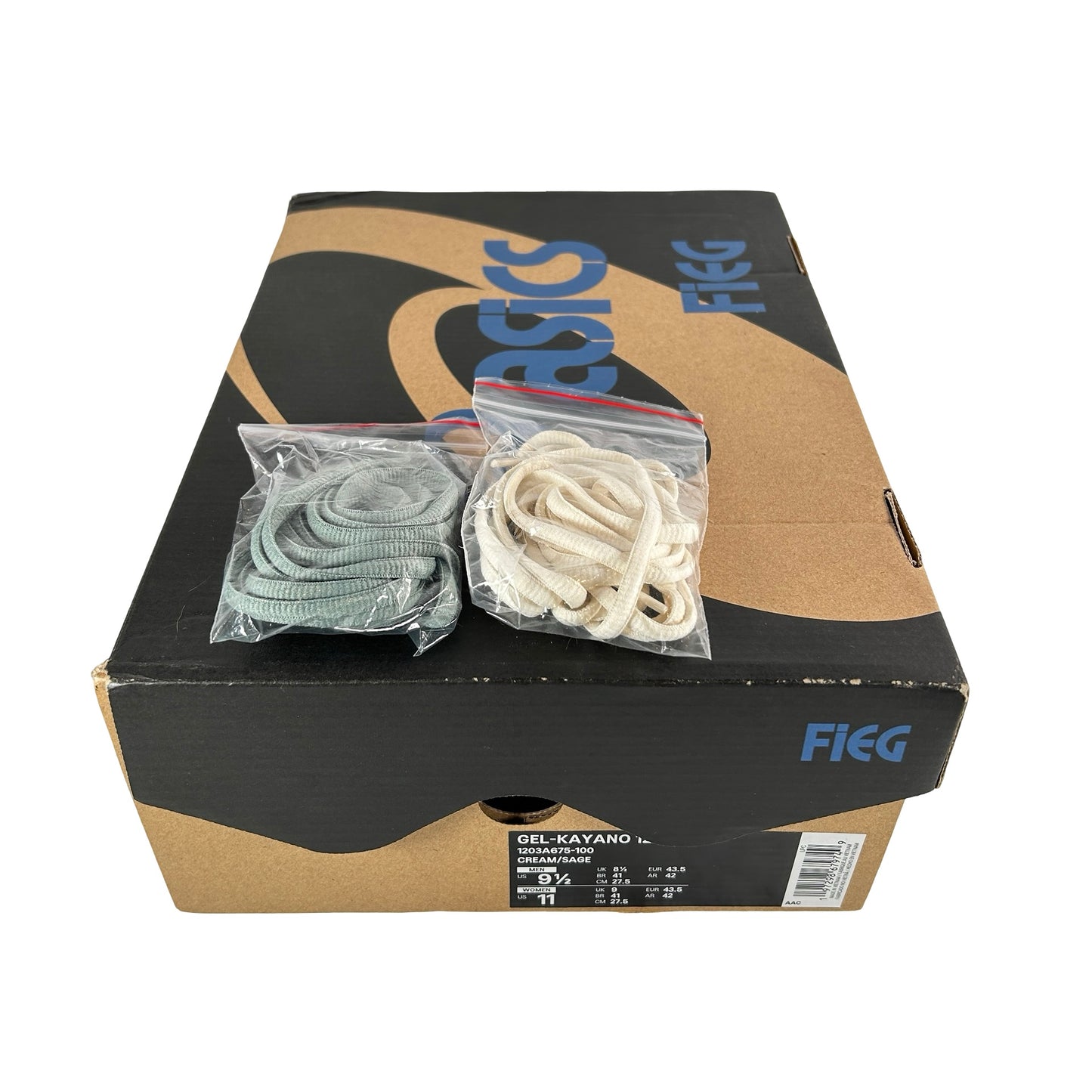 1203A675 100 ASICS Gel-Kayano 12.1 Kith Cream Sage [USED] - 9.5 M (Used)