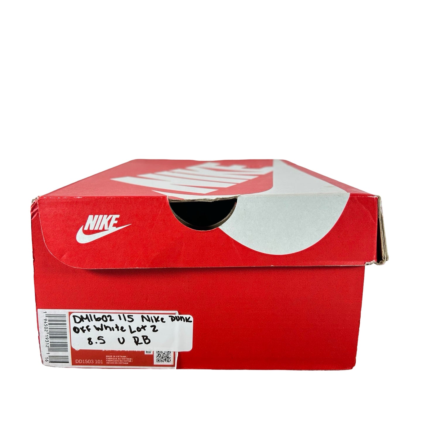 DM1602 115 Nike Dunk Low Off-White Lot 2 [USED] - 8.5 M (Used) (Replace Box)
