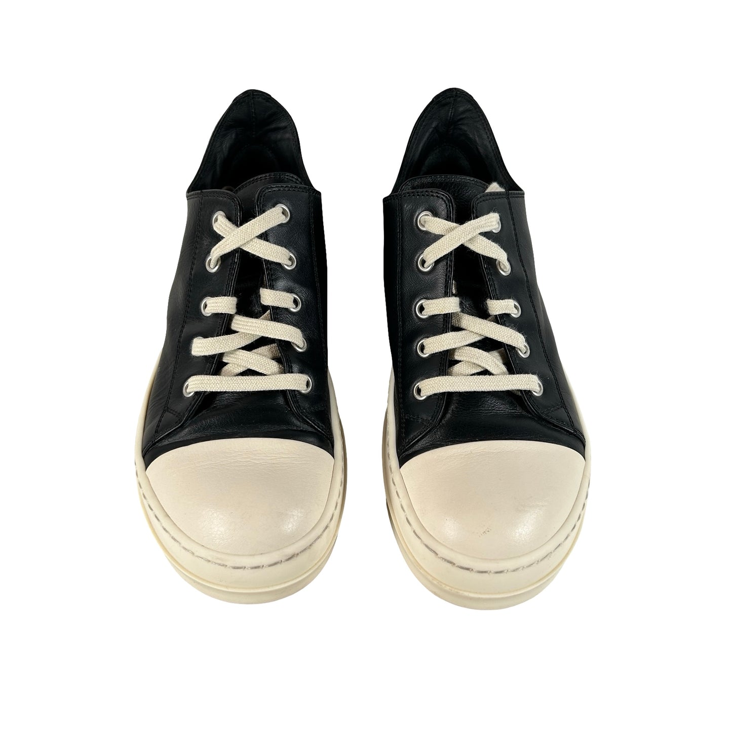 Rick Owens Low Sneaks Leather Black Milk Kids [USED] - 33 EU (Used) (No Box)
