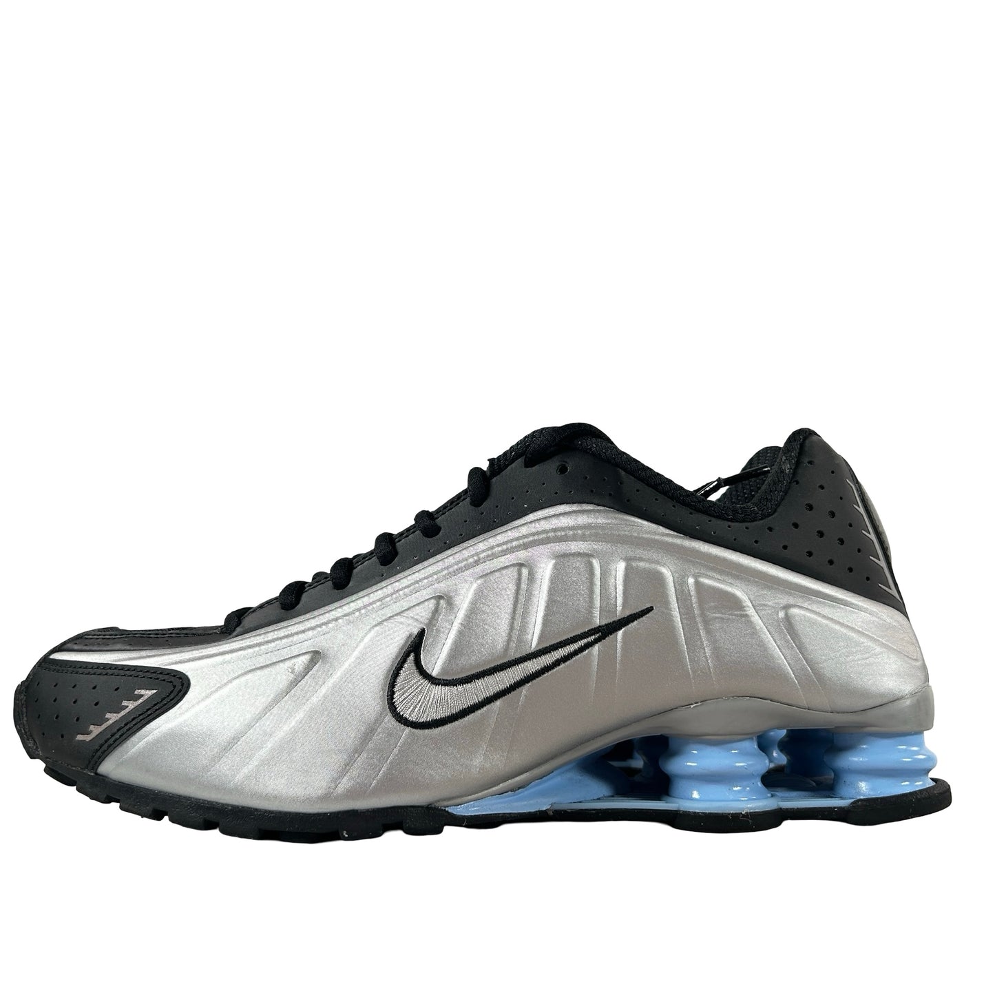 HQ1988 004 Nike Shox R4 Metallic Silver Black Psychic Blue [USED] -  9.5 M (Used) (No Box)