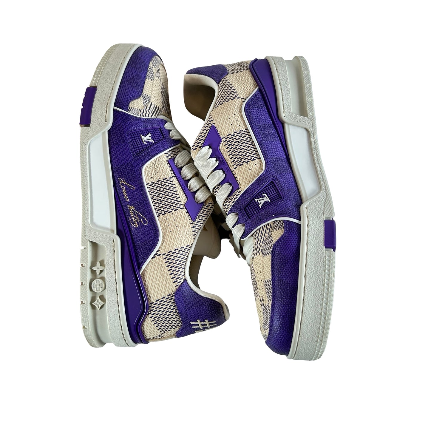 1AC579 Louis Vuitton Damier LV Trainer Purple [USED] - LV 6.5 (Used) (No Box)