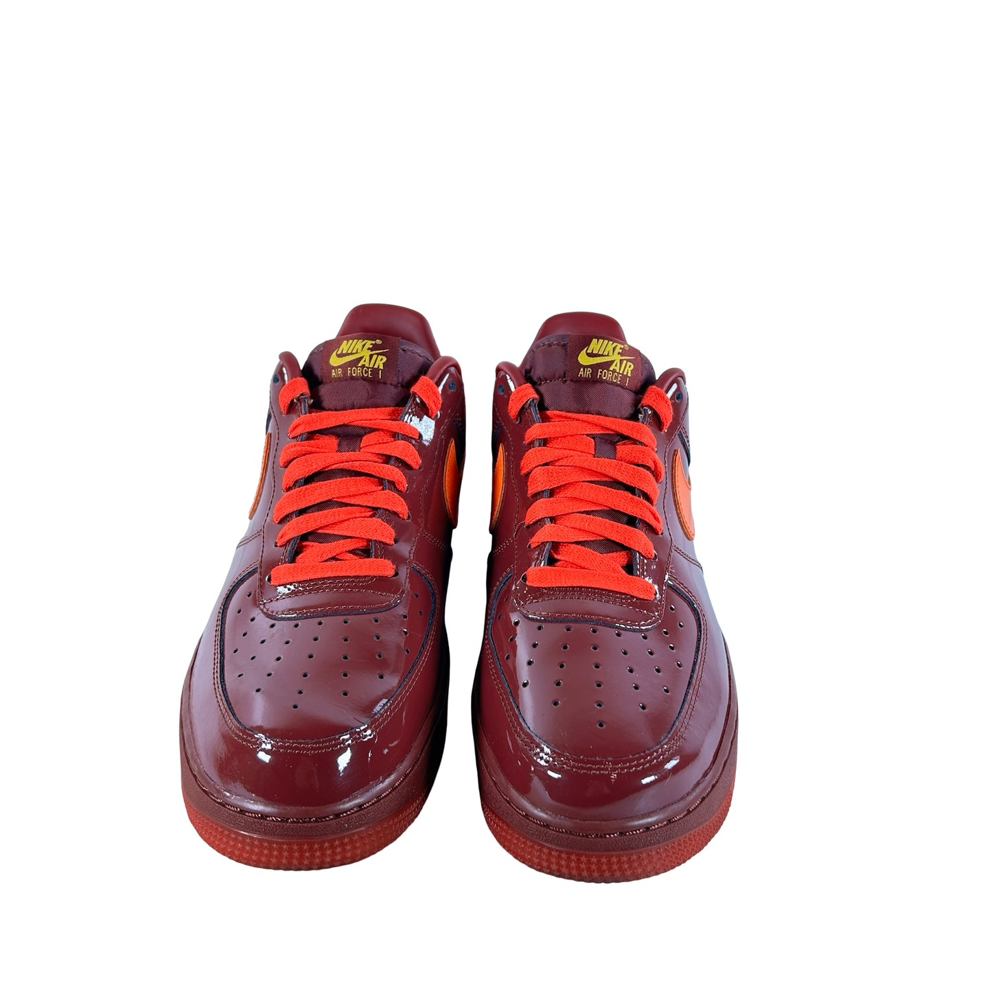 IO4489 601 Nike Air Force 1 Low Patent Leather Dark Team Red Safety Orange [USED] - 11 M (Used2)